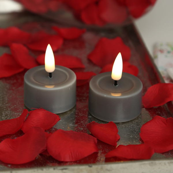 LED Teelichter MIA - realistische 3D Flamme - D: 4,1cm - mit Batterien - grau - 2 St.