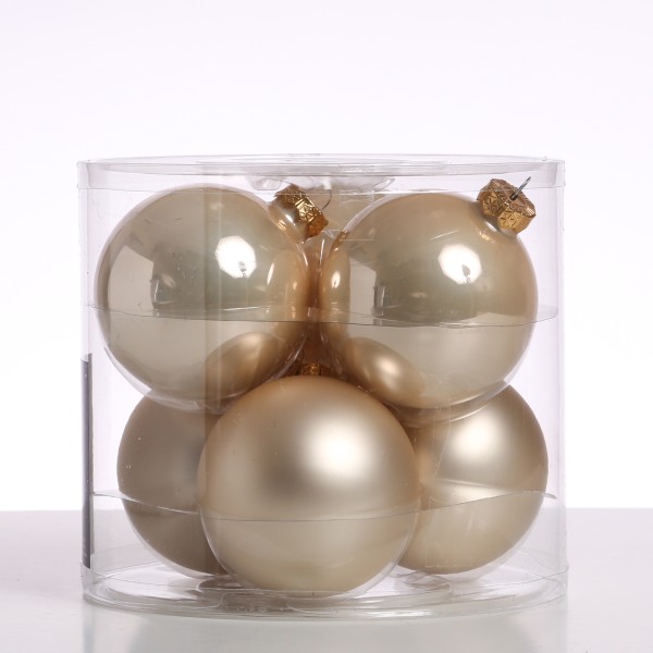 Christbaumkugel - Weihnachtsbaumkugel - Glas - D: 8cm - glänzend und matt - champagner - 6er Set