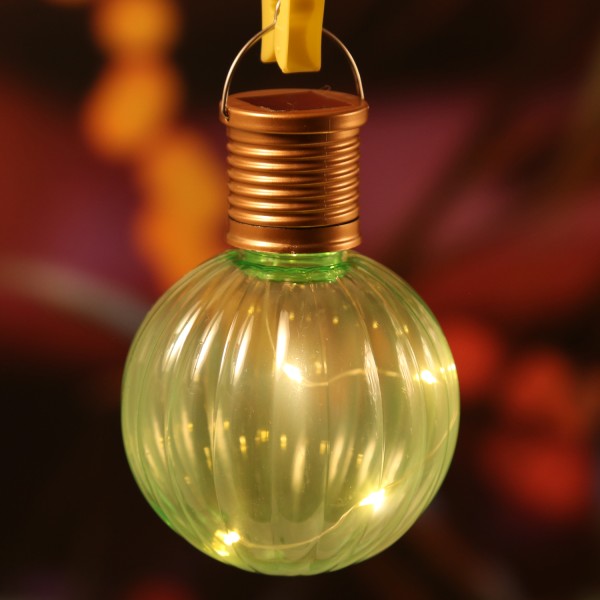 LED Solar Glühbirne GLOW - Kugelleuchte - 4 warmweiße LED Drahtlichterkette- H: 11cm, D: 8cm - grün