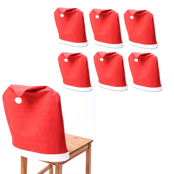 Stuhlhusse SANTA - Stuhlbezug als Weihnachtsmütze - Filz - L: 50cm - H: 60cm - rot - 6er Set