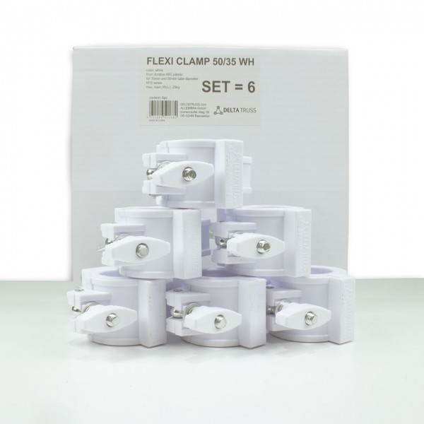 FLEXI CLAMP Set weiß (6 Stück) - Kunststoff-Klammer f. Traversen, Half-Coupler 50/35mm
