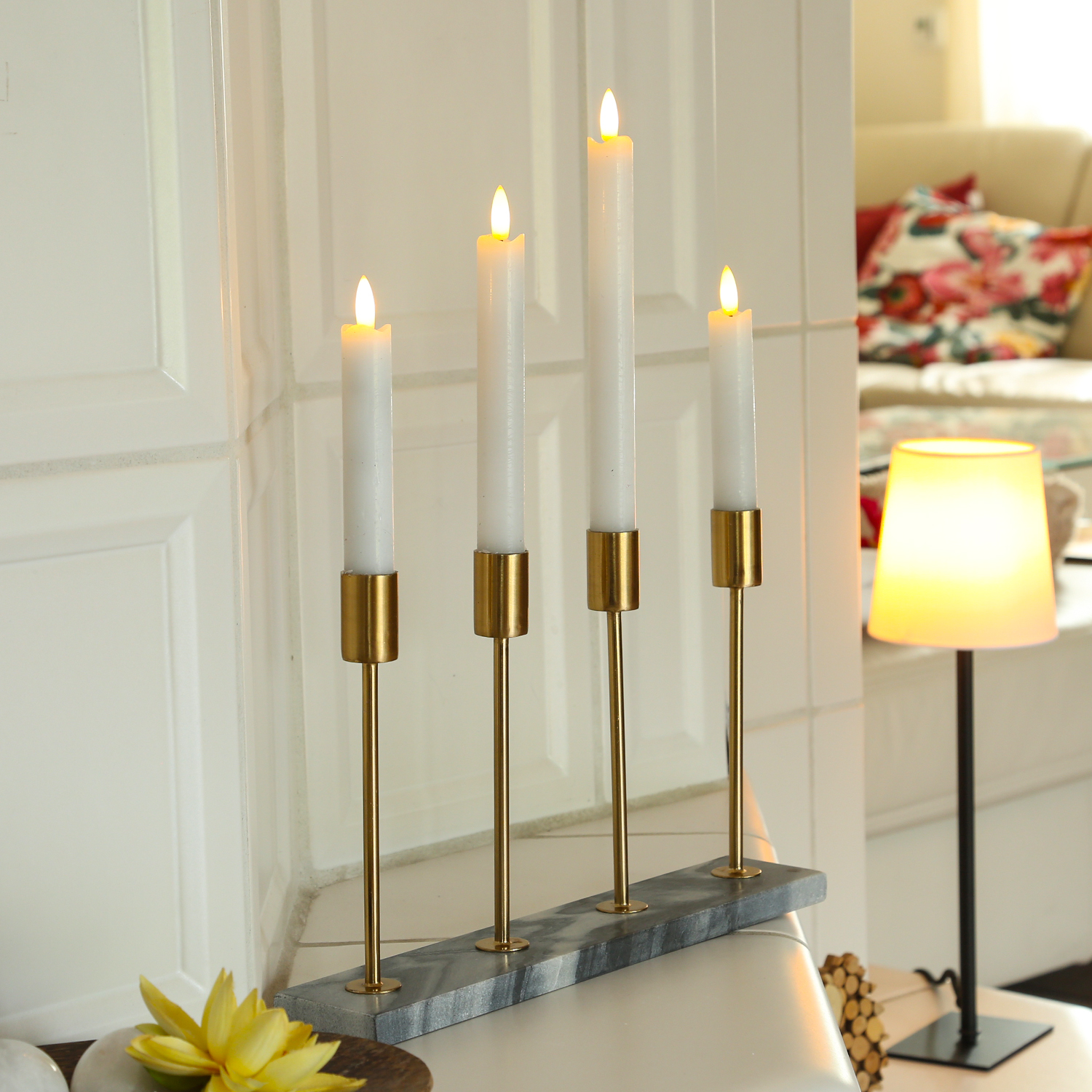 Lichterketten - - - Kerzenhalterungen H: | Stabkerzenhalter Marmoroptik 20cm Kerzenständer goldfarbene Experte - 4 - grau