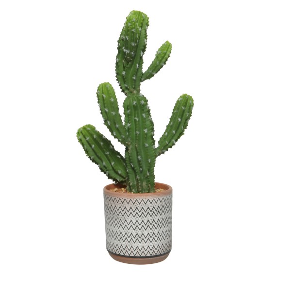 Kaktus im Terrakottatopf - Kunstpflanze H: 48cm - grün/weiß