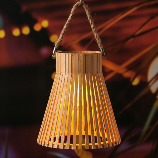 LED Solar Hängeleuchte - Bambus - warmweiße LED - H: 26cm D: 24cm - Lichtsensor - für Außen - natur