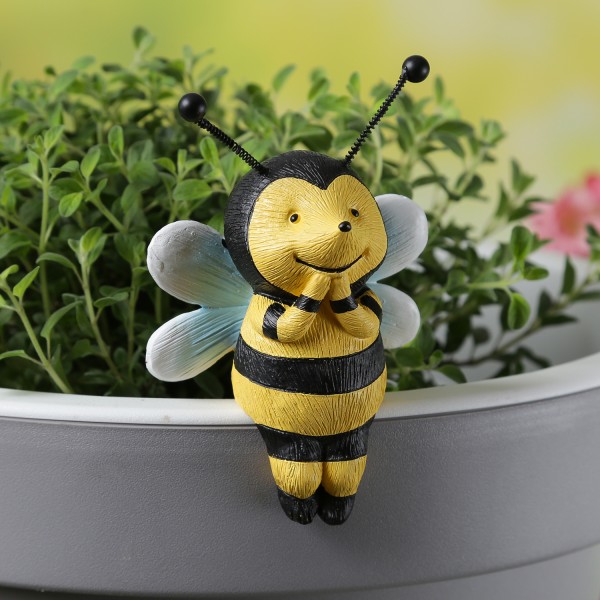 Blumentopfhänger Biene - niedliche Dekofigur als Topfhänger - Tierfigur - Polyresin - H: 11,5cm