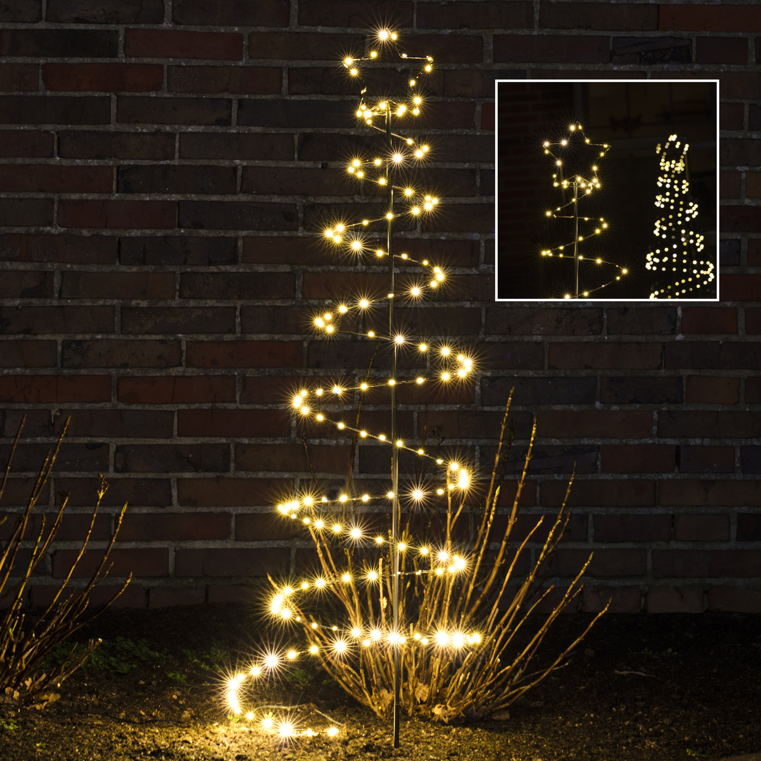 LED Lichterbaum mit Sternspitze - Spiral Weihnachtsbaum - 180 warmweiße LED  - H: 1,3m - für Außen