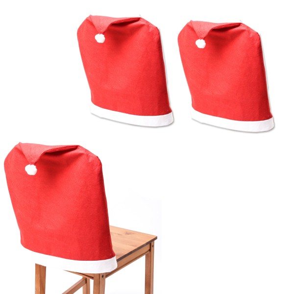 Stuhlhussen 2er Set SANTA - Stuhlbezug als Weihnachtsmütze - Filz - L: 50cm - H: 60cm - rot