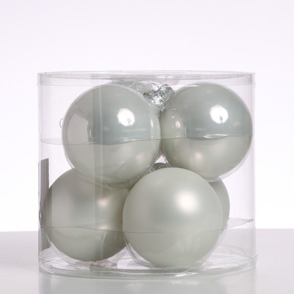 Christbaumkugel - Weihnachtsbaumkugel - Glas - D: 8cm - glänzend und matt - weiß - 6er Set