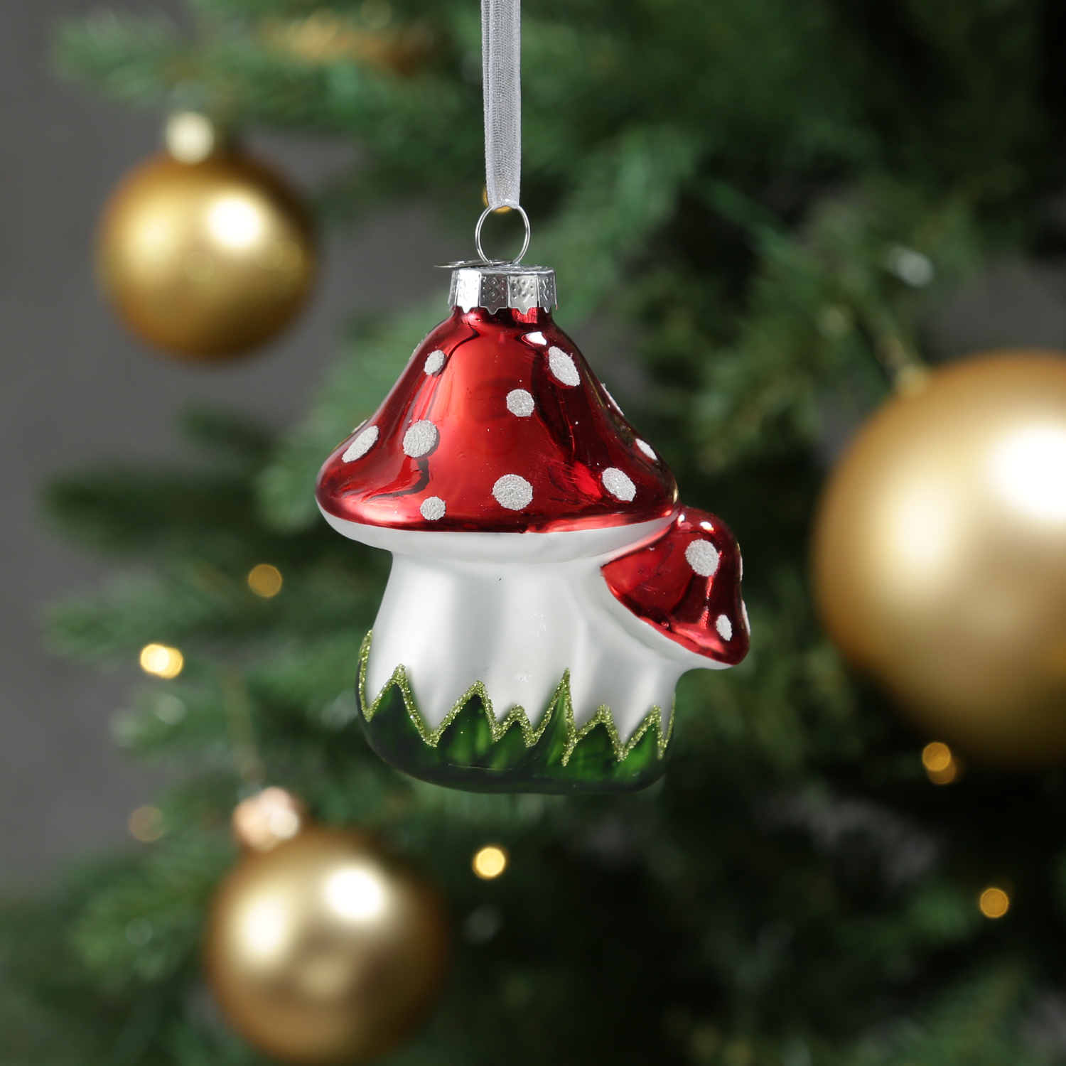Weihnachtsbaumschmuck Fliegenpilze - Christbaumschmuck - Glas - H: 8cm - rot,  weiß | Lichterketten Experte