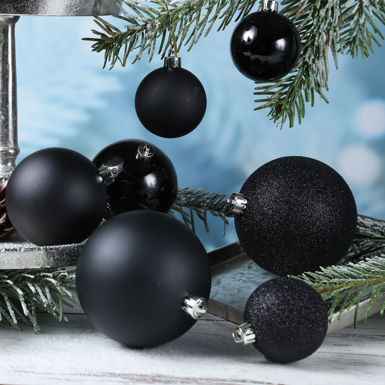 Christbaumkugel - Weihnachtsbaumkugel - bruchfest - glänzend, matt u.  glitzernd - schwarz - 26 Stk.
