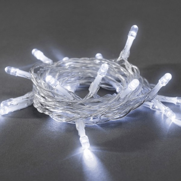 LED-Lichterkette - 1,35m - 10x Kaltweiß - transparentes Kabel - Batteriebetrieb - an/aus Schalter