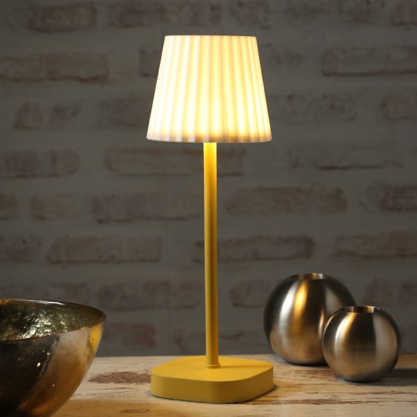 LED Garten Tischlampe - weißer Lampenschirm - 2 Helligkeitsstufen - H: 34cm - USB - für Außen - gelb