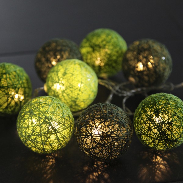 LED Lichterkette Sisal - Ball Lichterkette - 10 warmweiße LED - L: 1,35m - D: 6cm - grün