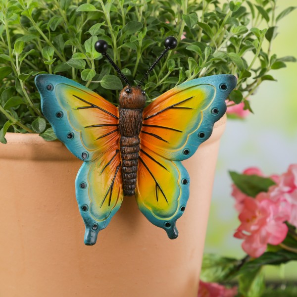 Blumentopfhänger Schmetterling - Dekofigur als Topfhänger - Tierfigur - Polyresin - H: 11cm