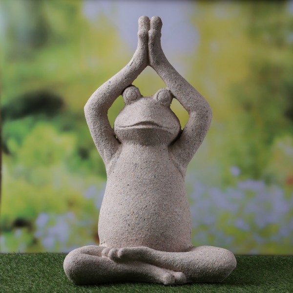 B-Ware Dekofigur Yoga Frosch - Hände über Kopf - Magnesia - H: 50,5cm - für Außen - natur