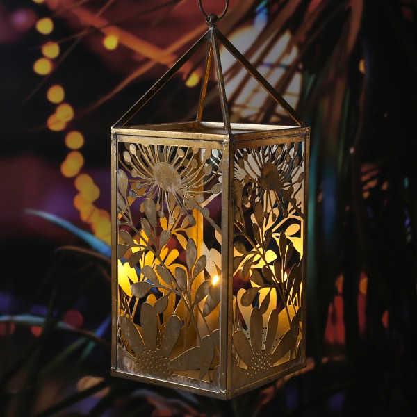 Laterne Pusteblume - Windlicht - mit Glaseinsatz - Metall - H: 55cm - gold