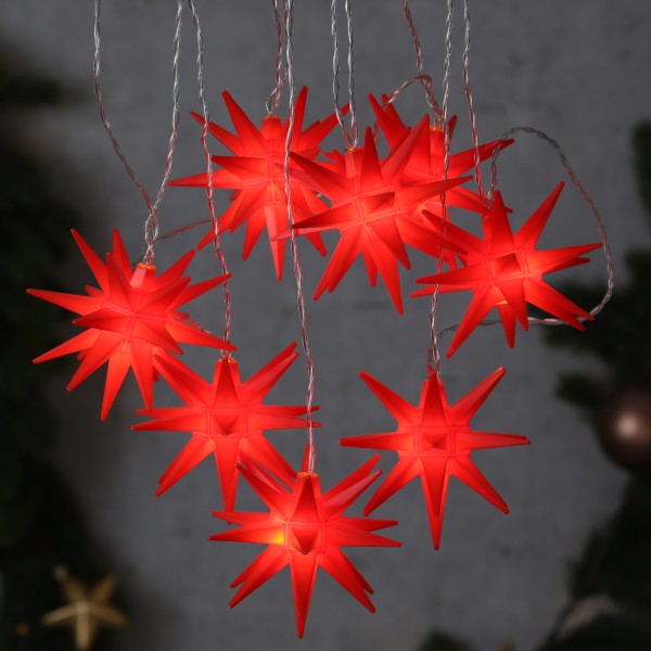 LED Weihnachtsbaumkette Deko Lichterkette 9 rote Sterne