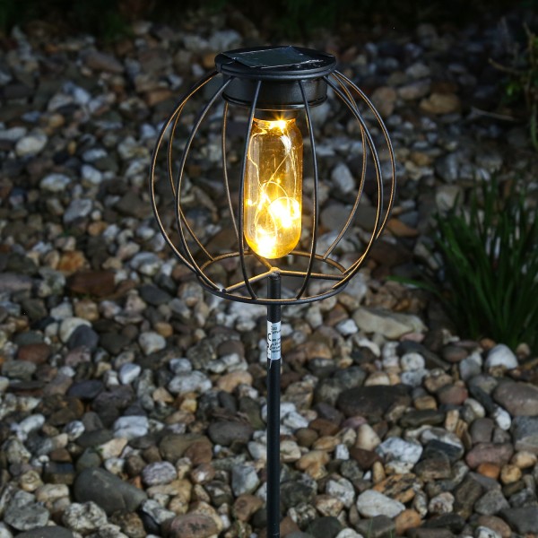 LED Solarleuchte Gitter Optik - Gartenstecker - warmweiße LED - H: 49,5cm - Metall - schwarz - rund