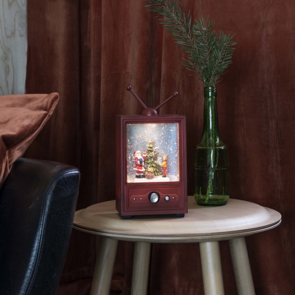 LED Wasserlaterne Fernseher mit Weihnachtsmann - 8 Lieder - 21,5cm - Batterie - Trafo - Innen