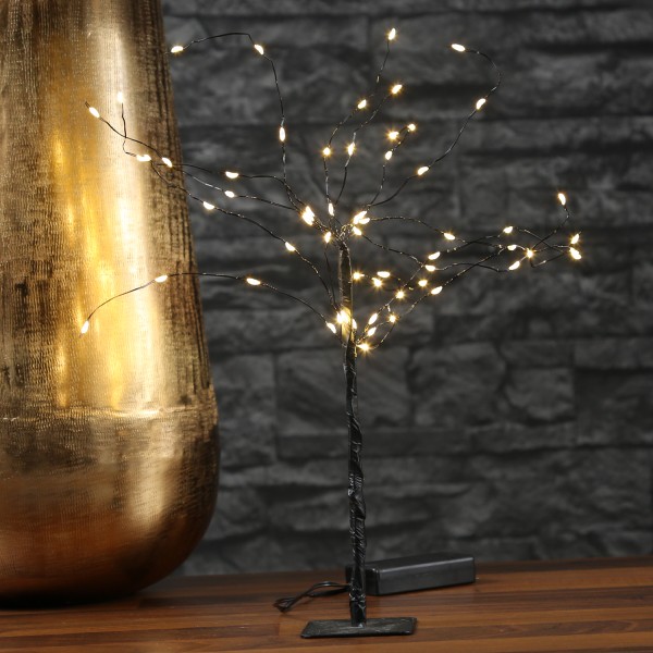 LED Mini Baum - Dekoleuchte - 60 warmweiße LED - H: 20cm - Batteriebetrieb - schwarz