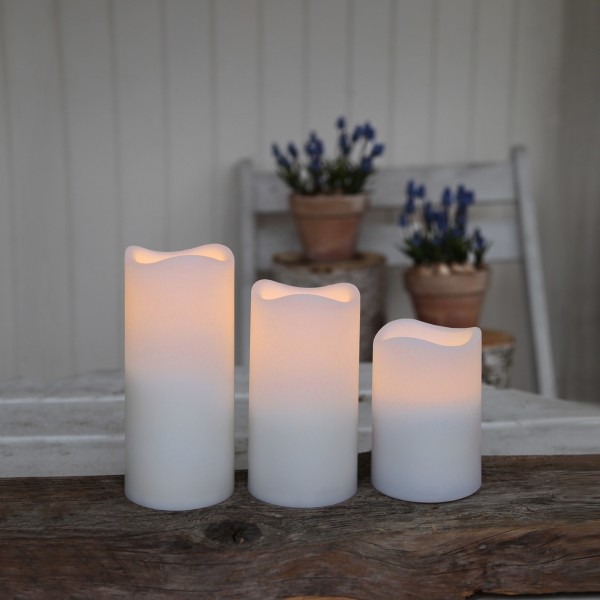3er Set Outdoor LED Kerzen weiß Fernbedienung Timer Laterne Windlicht Terrasse 