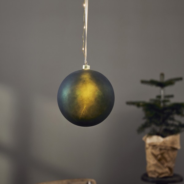 LED Christbaumkugel - Weihnachtskugel - Glas - 20 warmweiße LED - D: 20cm - Timer - Batterie - grün