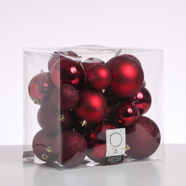 Christbaumkugel - Weihnachtsbaumkugel - bruchfest - glänzend matt glitzernd - weinrot - 26er Set