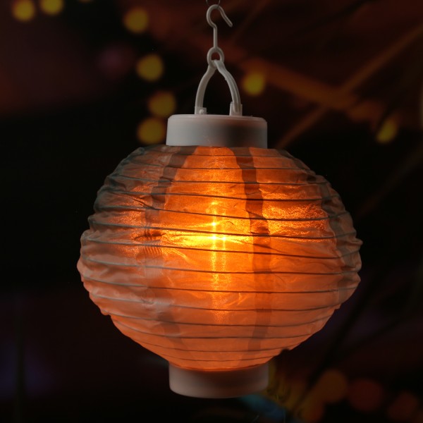 LED Solar Lampion - Flammeneffekt - 12 warmweiße LED - H: 23cm - D: 20cm - Lichtsensor - grün