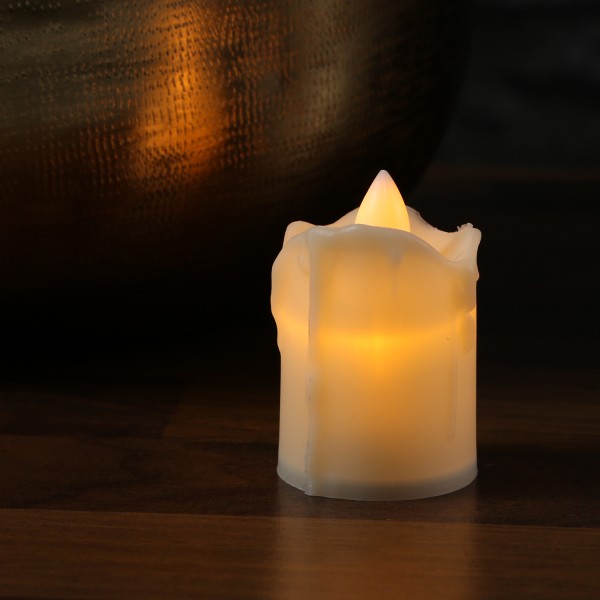 LED Kerze Mini - Kunststoff - gelb flackernde LED - H: 6cm, D: 4cm - Batteriebetrieb - beige
