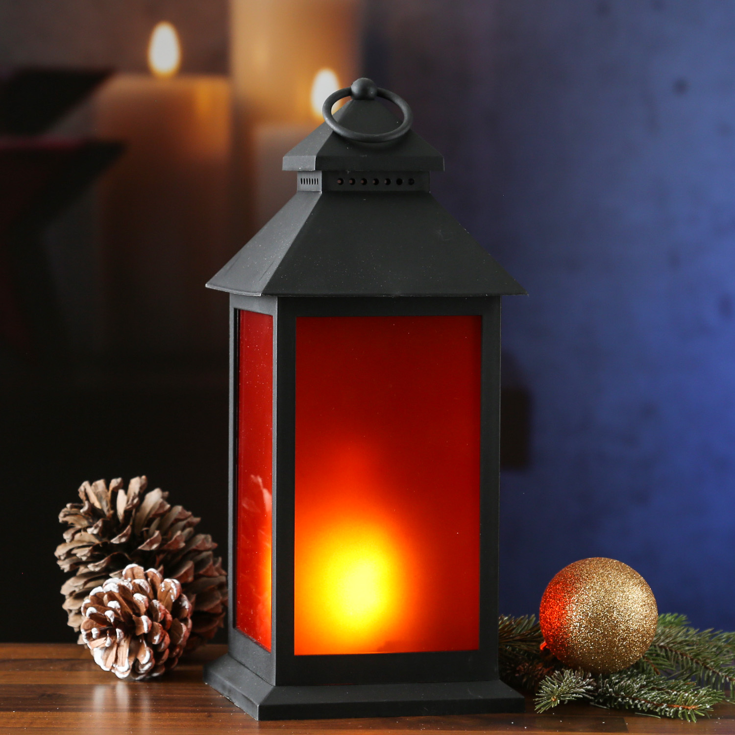 LED Laterne Weiß mit Kerze Windlicht Flammeneffekt Flackernd Timer 23cm