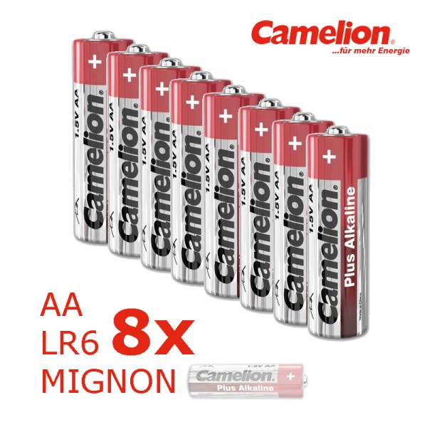 8x Batterie Mignon AA LR6 1,5V PLUS Alkaline - Leistung auf Dauer - CAMELION